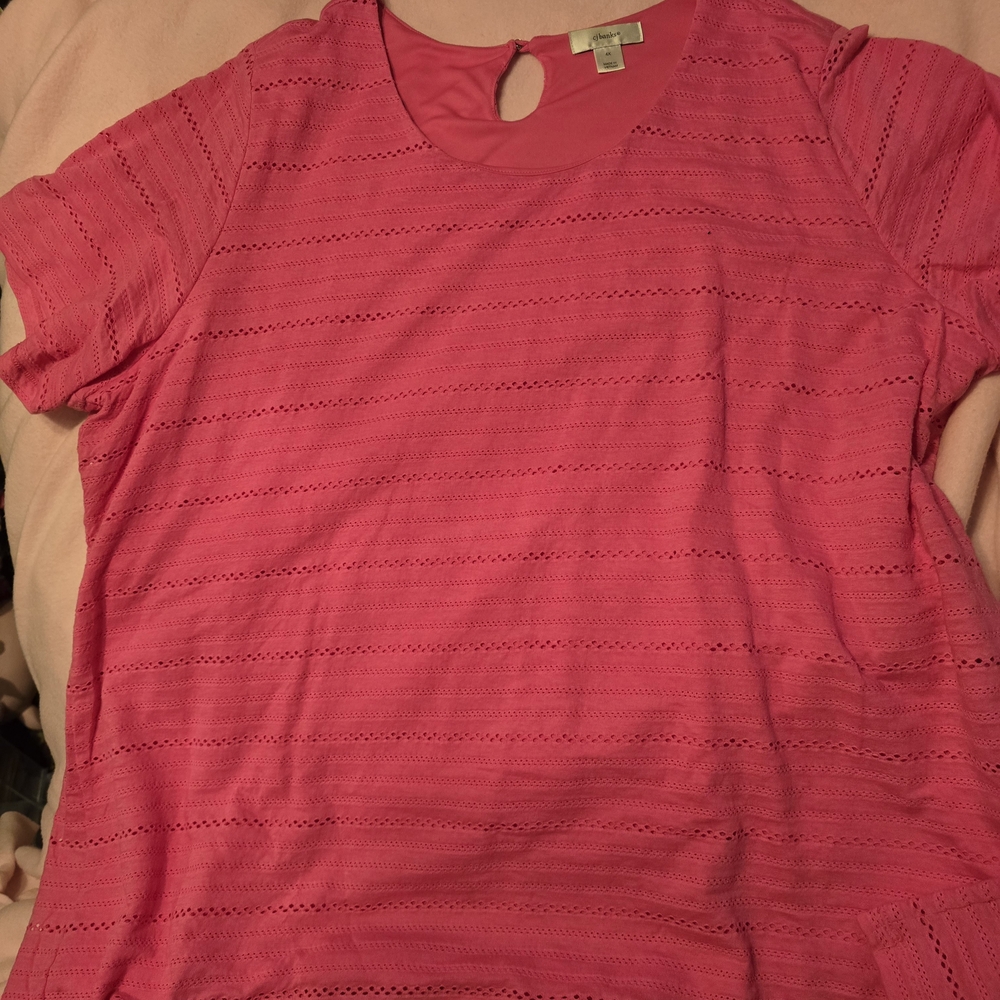 CJ Banks Pink Ribbed Cut Out T-Shirt